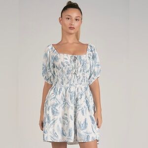 Elan Blue Lima Bubble Sleeve Mini Dress